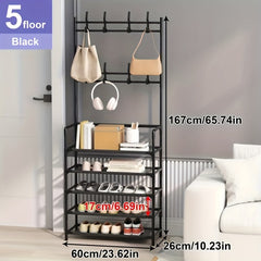 Freestanding Shoe Cap Rack Shoe Drying Rack 4 5 Layer Shoe Rack with 8 Hooks