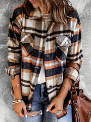 Plaid Print Button Up Long Sleeve Blouse