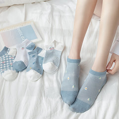 5 Pairs Floral Pattern Ankle Socks Pack Women's Stockings