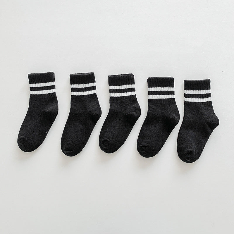 5 Pairs Girls Striped High Elastic Cotton Socks