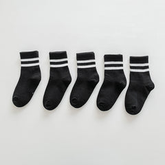 5 Pairs Girls Striped High Elastic Cotton Socks
