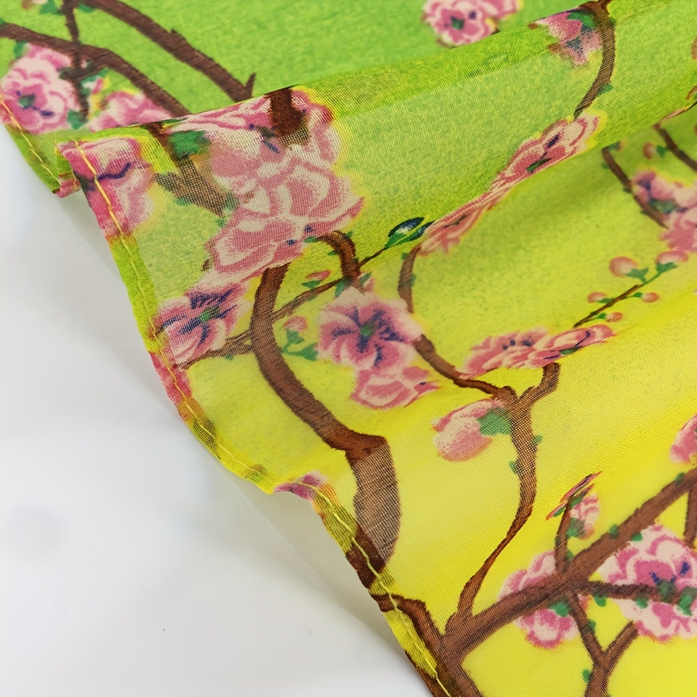 Boho Floral Print Green Scarf Vintage Thin Sunscreen Shawl