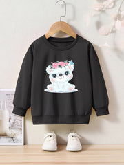 Adorable Flower Bear Crew Neck Sweatshirt Kids Christmas Gift