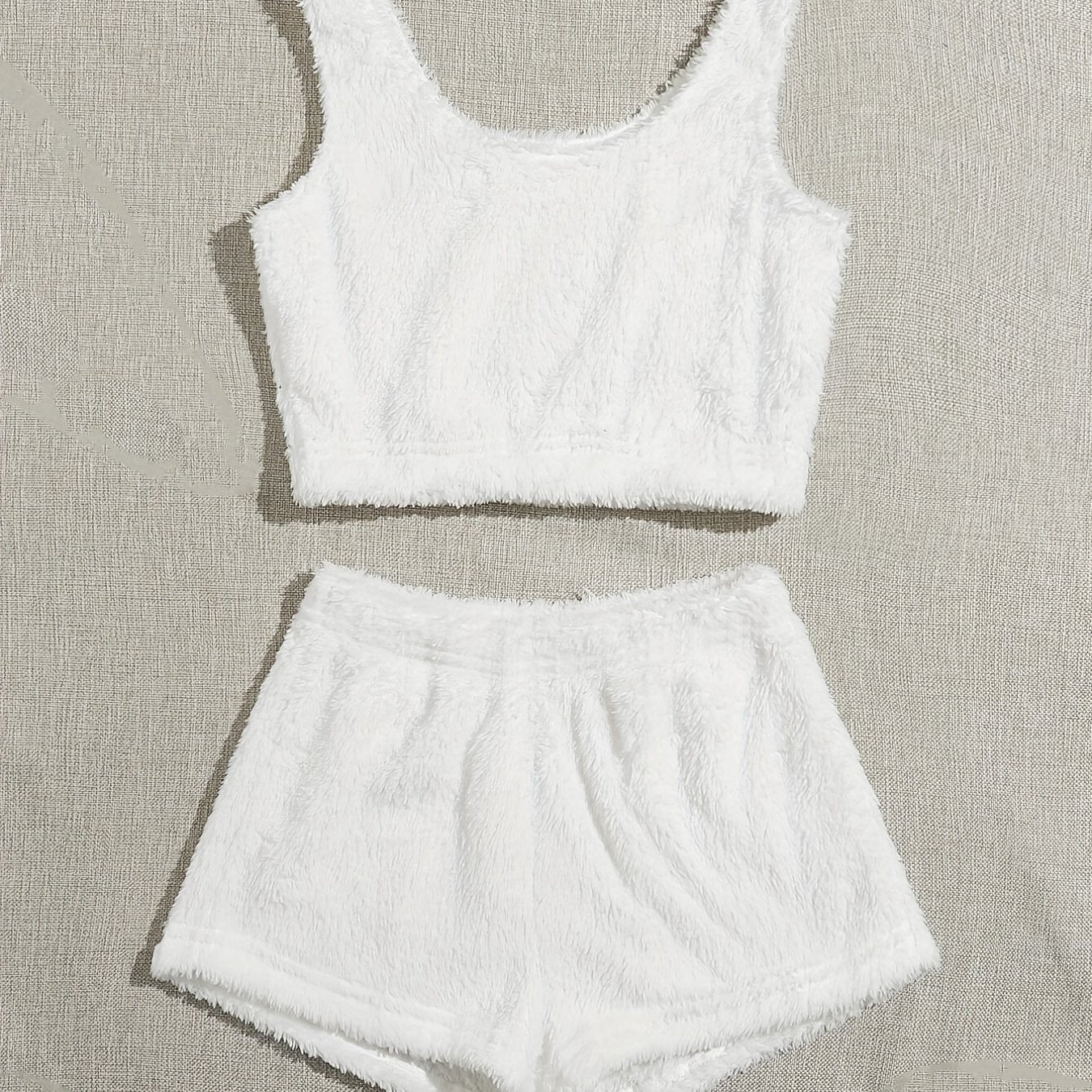 Furry Two piece Set Casual Crop Tank Top & Elastic Waist Shorts