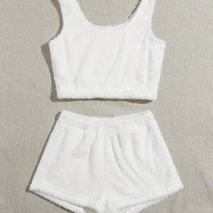 Furry Two piece Set Casual Crop Tank Top & Elastic Waist Shorts