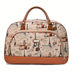 Vintage Printed Travel Handbag Large Capacity Weekender Overnight Bag