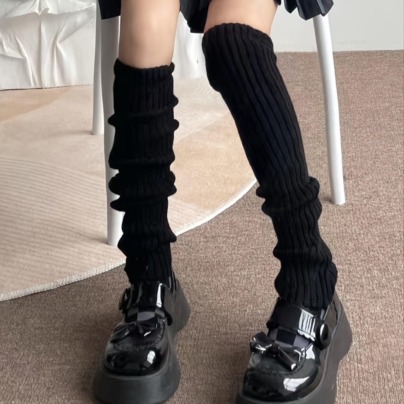 Knitted Plush Leg Warmer Knee High Socks Women's Stockings