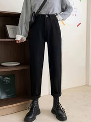 Solid Loose High Rise Denim Pants Wide Leg Jeans