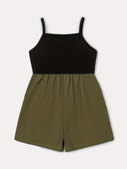 Girls Letter Graphic Bow Front Spliced Cami Rompers Kids Summer Clothes