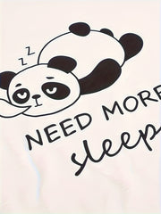 Cartoon Panda Print 3 Pc Loungewear Set Women's Plus