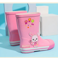 Girl's Cartoon Decorated Rain Boots Slip On Waterproof Outdoor Shoes