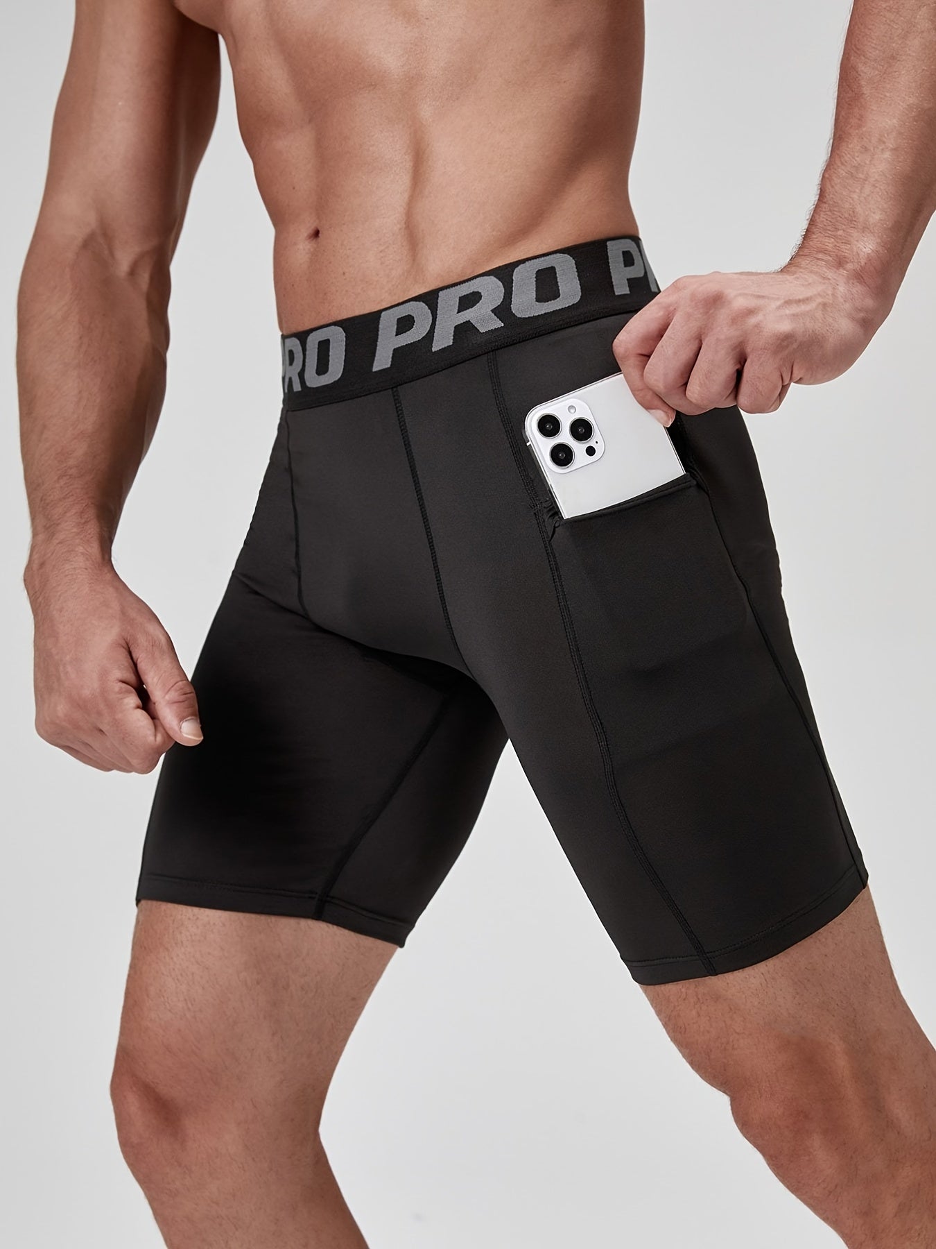 Men's Quick Dry Shorts With Side Pockets Elastic Waist Compression Shorts