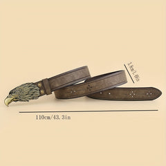Men's Vintage Alloy Eagle Head Buckle Belt Retro PU Leather Belt