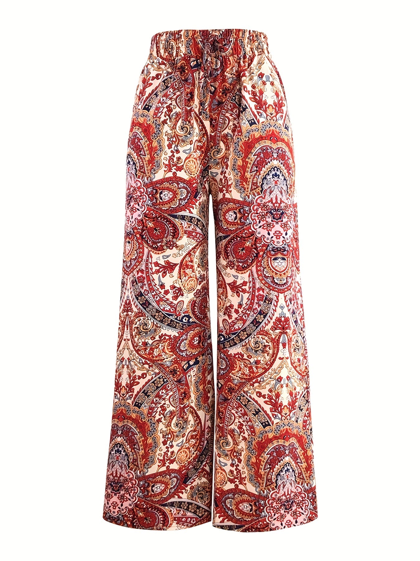 Print Wide Leg Pants Elastic Waist Casual Pants