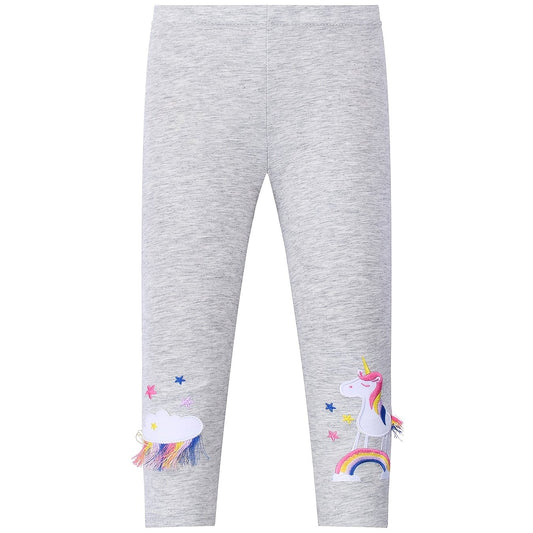 Girls Stretch Unicorn Leggings with Tassel
