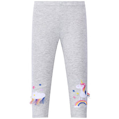Girls Stretch Unicorn Leggings with Tassel