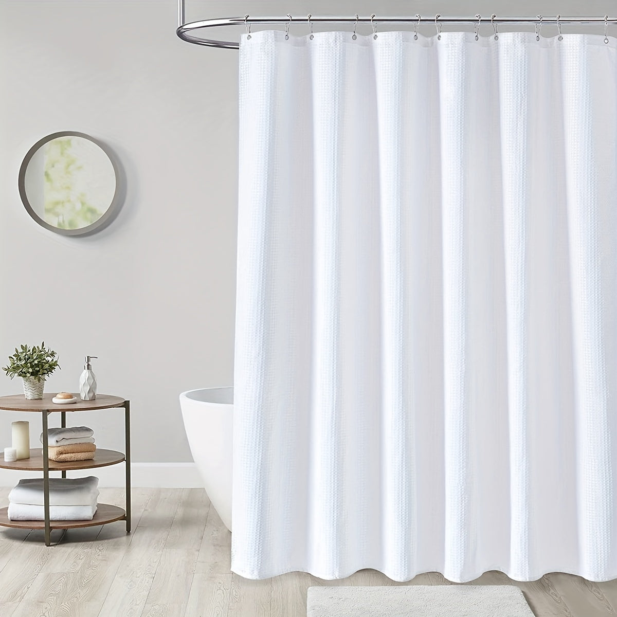 Waffle Shower Curtain Waterproof Waffle Weave Fabric Heavy Duty Hotel Bathroom