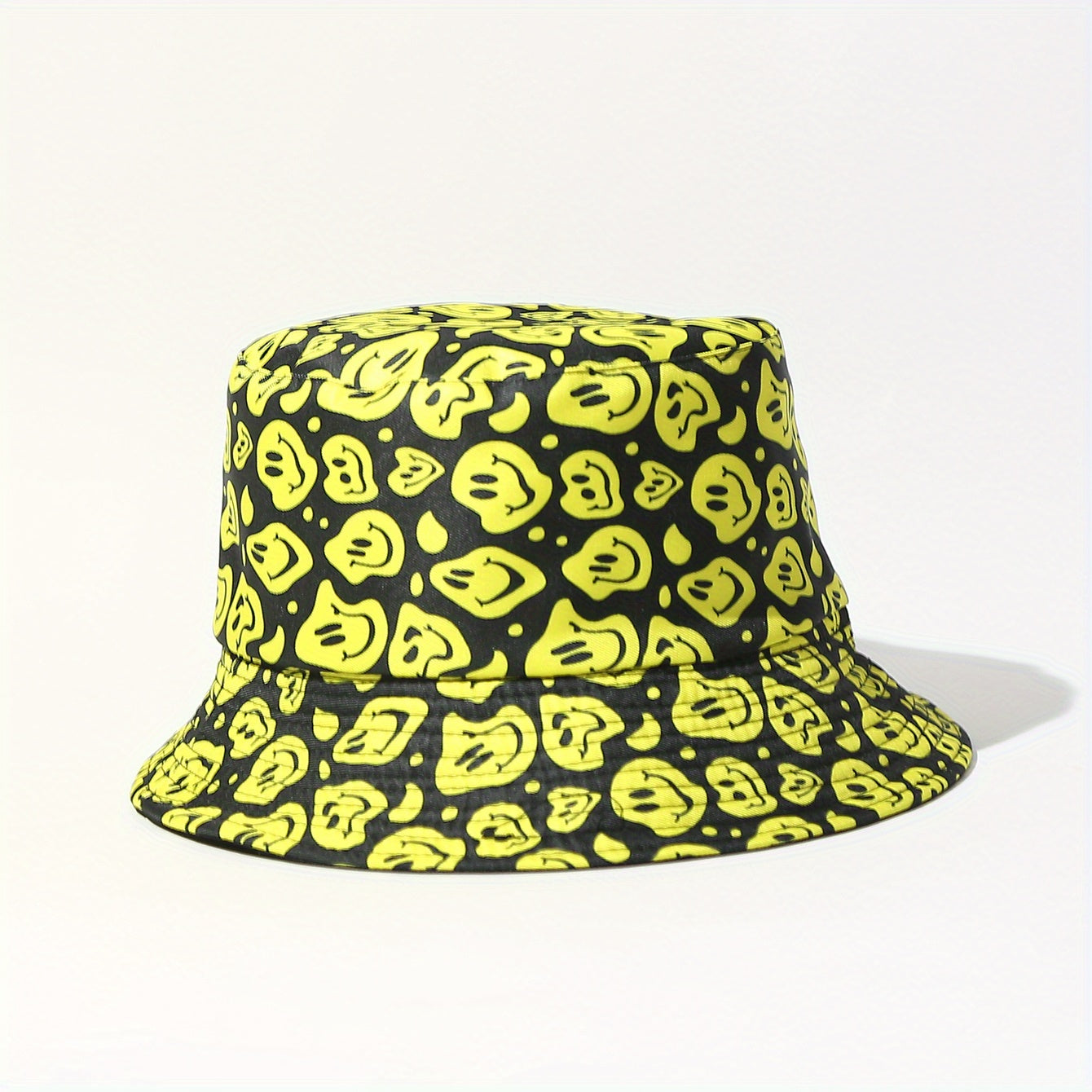 Yellow Face Full Print Bucket Hat Unisex Lightweight Sunscreen Cap
