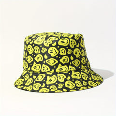 Yellow Face Full Print Bucket Hat Unisex Lightweight Sunscreen Cap