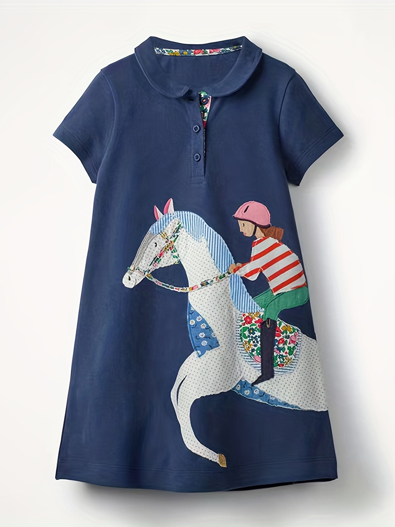 Girls Cotton Horse Riding Embroidery Dress Kids Summer Clothes