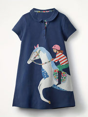 Girls Cotton Horse Riding Embroidery Dress Kids Summer Clothes