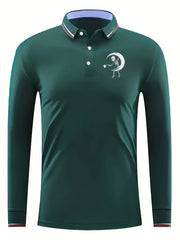 Skeleton On The Moon Pattern Men's Long Sleeve Polo Shirt