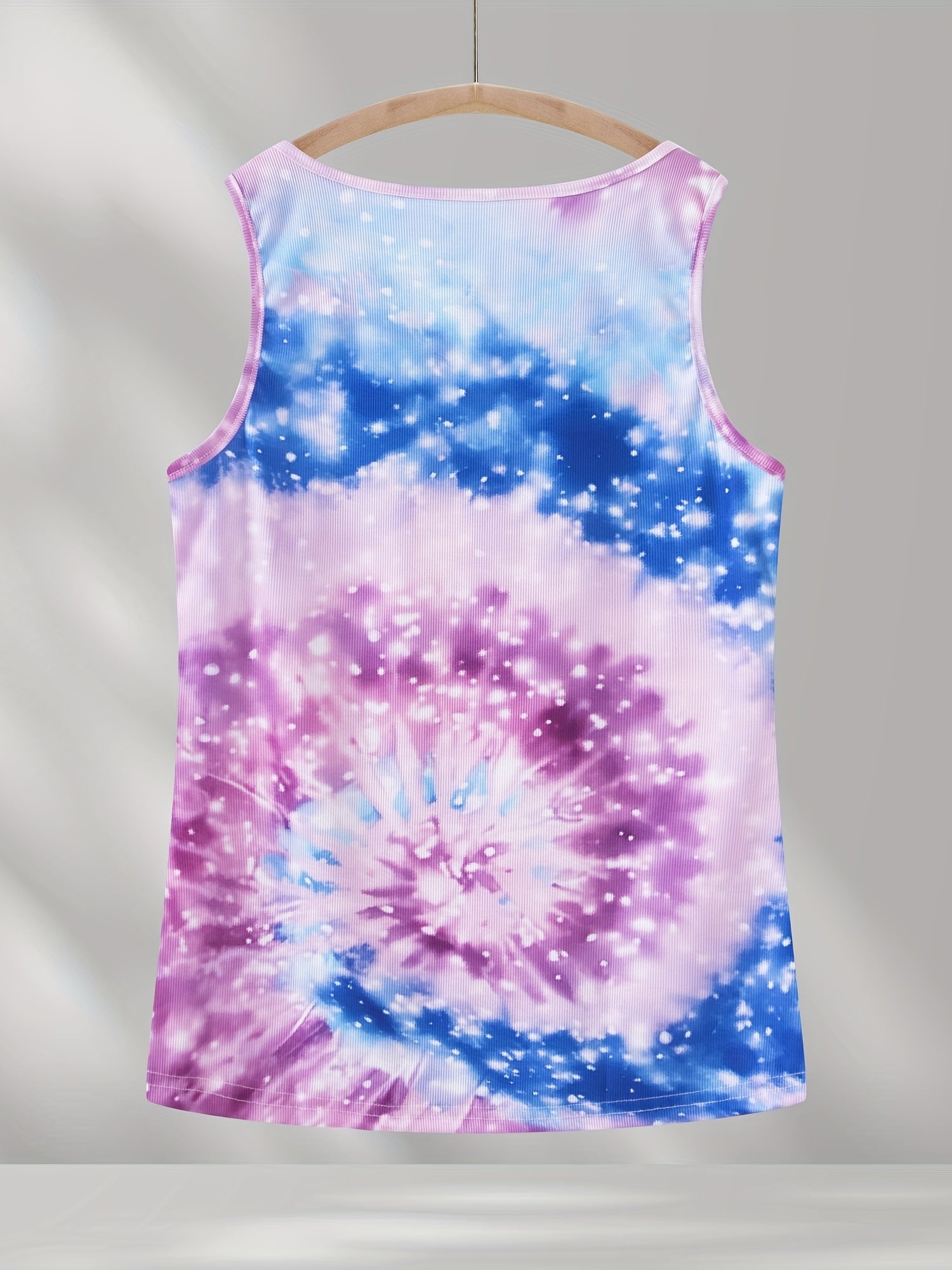 Tie Dye Notched Neck Tank Top Sleeveless Casual Summer Women's Clothing