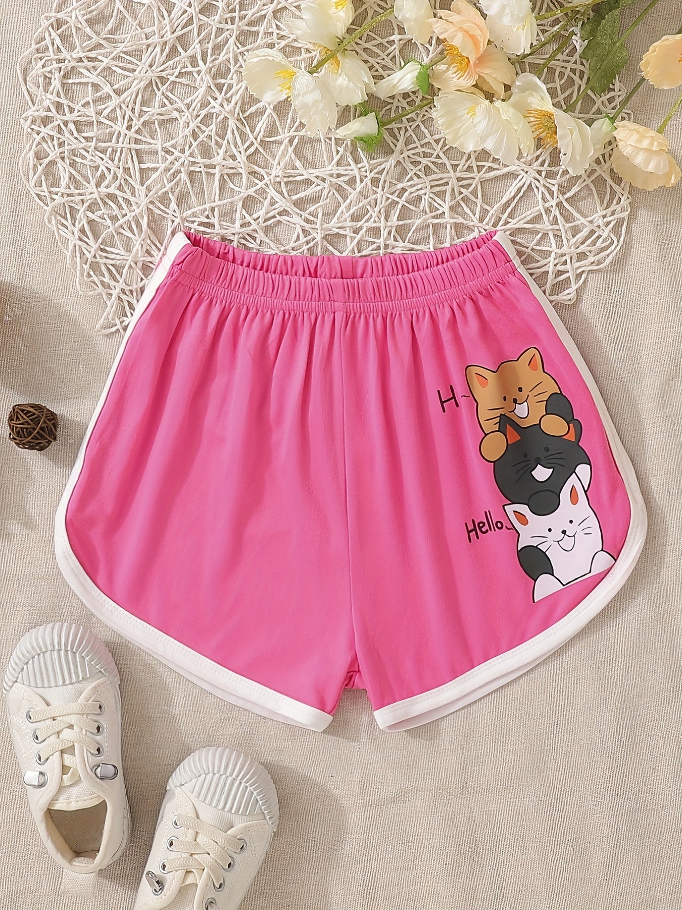 Toddler Girls Cat Graphic Elastic Waist Track Shorts