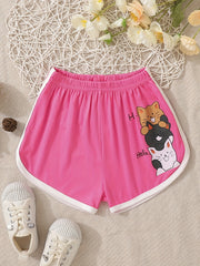 Toddler Girls Cat Graphic Elastic Waist Track Shorts