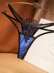 Floral Embroidery Thongs Low Waist Panties