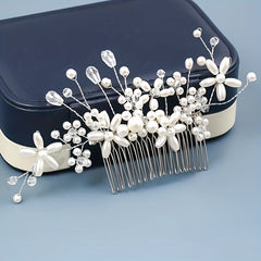Bride Silver Wedding Hair Comb Hair Pieces Clip Pearl Rhinestones Crystal