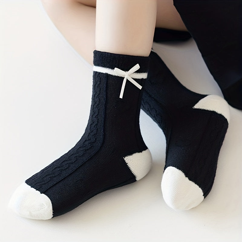 5pairs Girls Kids Heart Pattern Crew Socks for Children