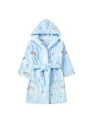 Girls Unicorn Rainbow Hooded Bathrobe Soft Warm Pockets Belt Robe Pyjamas