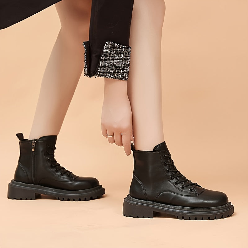 Women's Platform Combat Boots Thick Sole Lace Up Zipper Fashionable Footwear