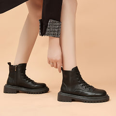 Women's Platform Combat Boots Thick Sole Lace Up Zipper Fashionable Footwear
