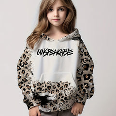 Leopard Print Letter Graphic Hoodies Girls Comfy Pocket Pullover Kids Clothes