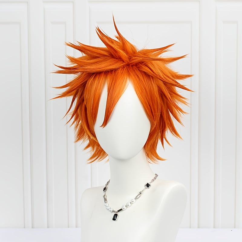 Short Orange Curly Anime Cosplay Wig Heat Resistant Synthetic Hair