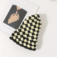 Vintage Checkerboard Bucket Hat Classic & Beige Crochet Cloche Hat