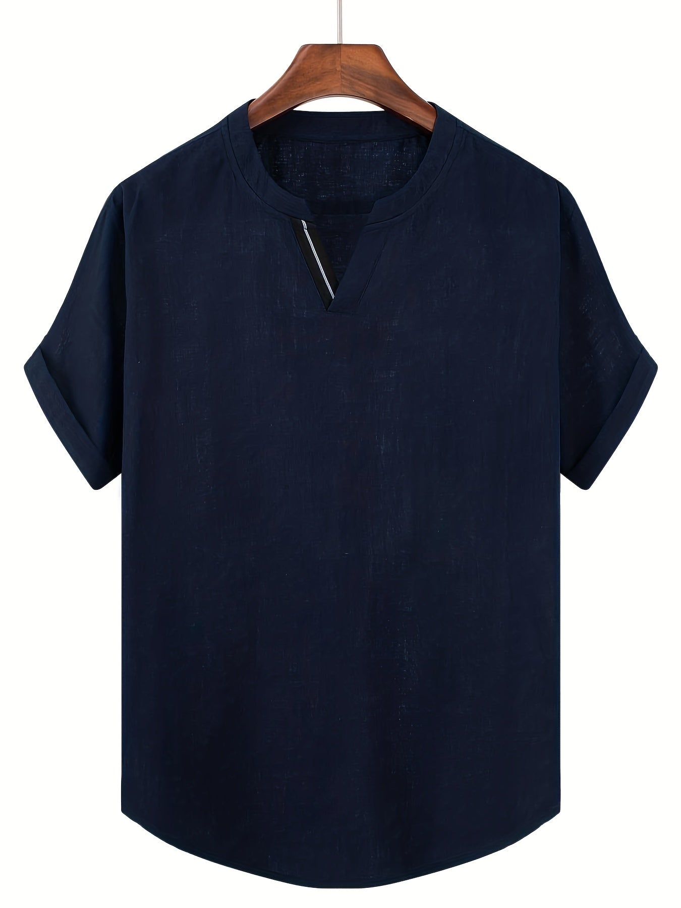 Men's Cotton Solid V Neck Shirt Short Sleeves for Summer