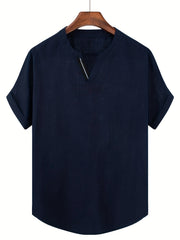 Men's Cotton Solid V Neck Shirt Short Sleeves for Summer