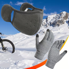 Outdoor Riding Ear Protection Mask Knitted Gloves Set