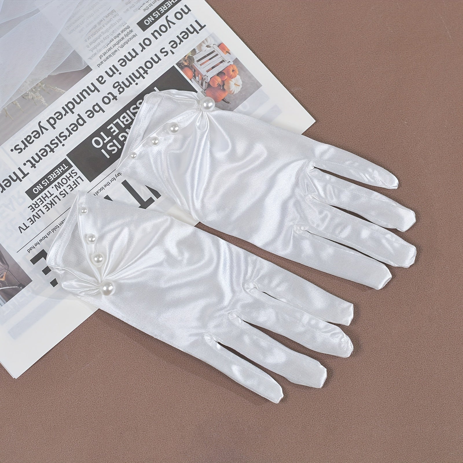 Satin Bride Gloves with Pearl Trim for Weddings