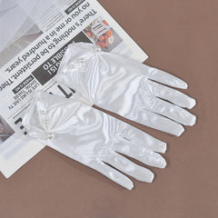 Satin Bride Gloves with Pearl Trim for Weddings