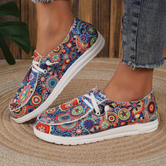 Floral Print Canvas Slip On Sneakers Low Top Casual Flat Shoes