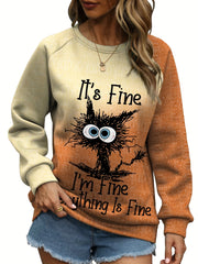 Cat & Letter Print Sweatshirt for Women