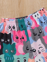 2pcs Toddler Girls Cartoon Cat Elastic Waist Shorts