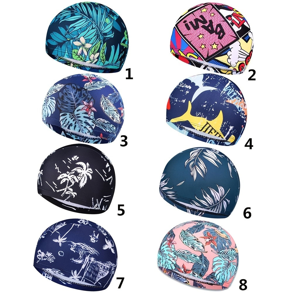 Long Hair Swim Cap Floral Print Elastic Nylon Sports Pool Chlorine Protection