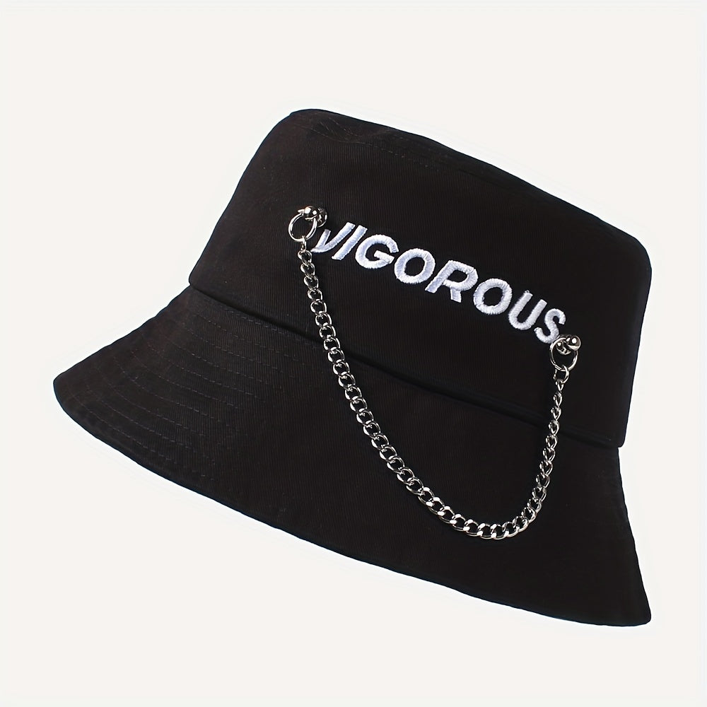 Chain Tassel Hip Hop Bucket Hat Letter Embroidery Solid Basin Hats