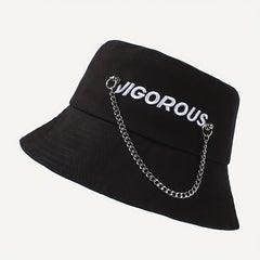 Chain Tassel Hip Hop Bucket Hat Letter Embroidery Solid Basin Hats
