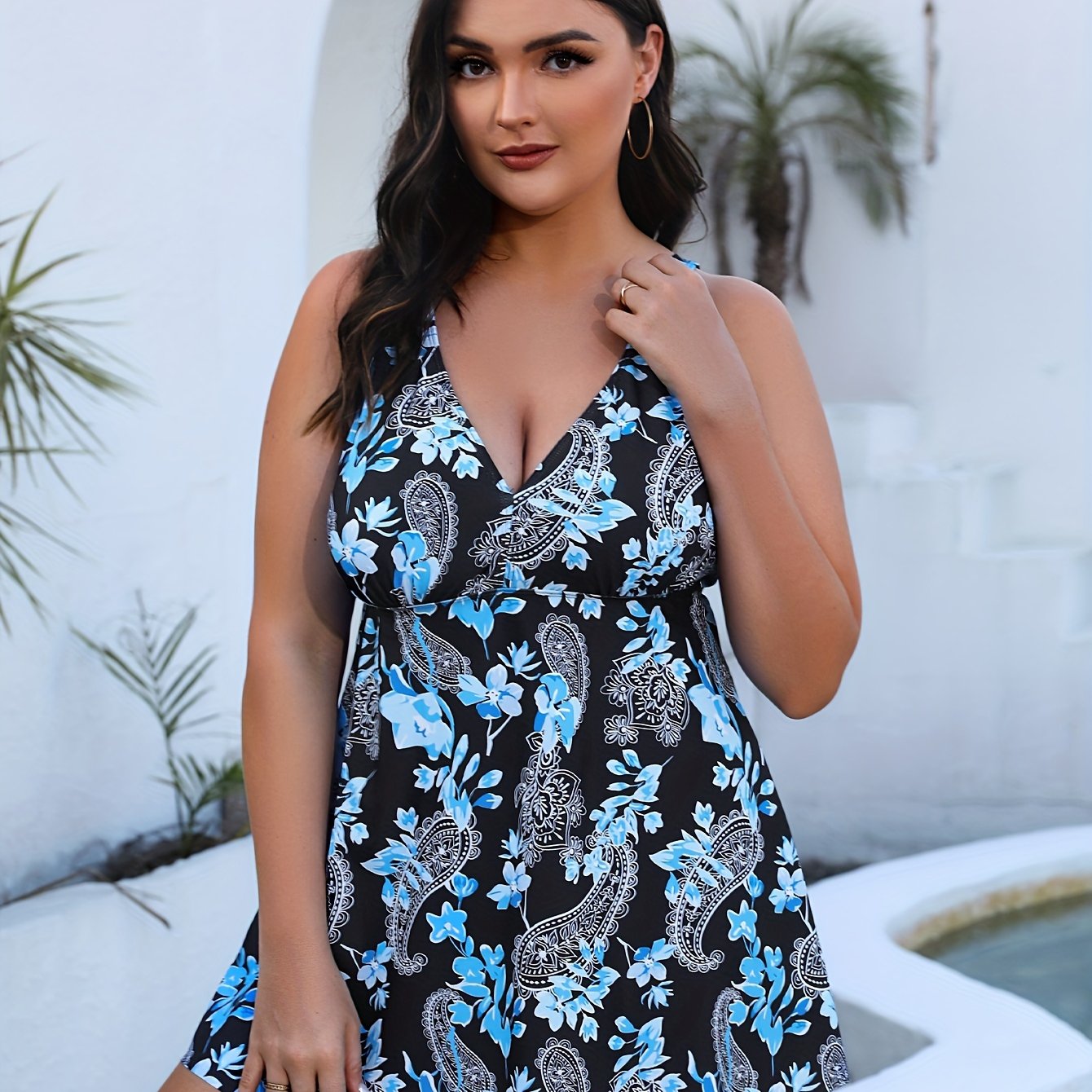 Boho Tankini Set Floral & Paisley Print Cami Top